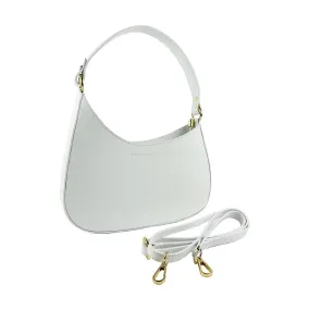 RB1013W | Borsa Donna a spalla e Tracolla removibili in Vera Pelle Made in Italy. Attacchi con moschettoni in metallo Oro Lucido - Colore Bianco - Dimensioni: cm 28 x 6 x 25   12 (manico)