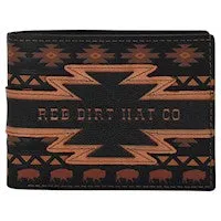 RED DIRT HAT CO BIFOLD WALLET BLK W/AZTEC DESIGN AND BISON