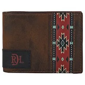 Red Dirt Hat Co. Oiled Antique Brown Bifold Wallet with Southwestern Red Designs