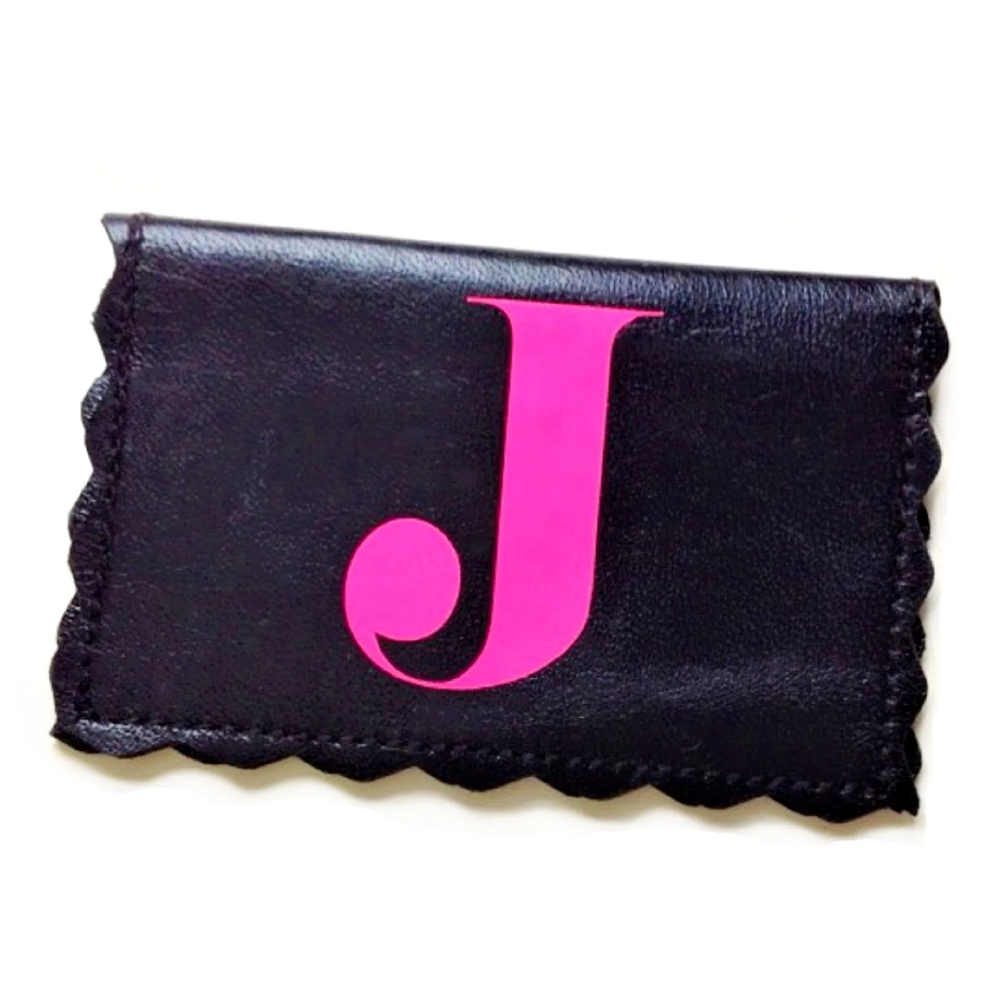 Scalloped Monogram Leather Card Holder | Mini Wallet