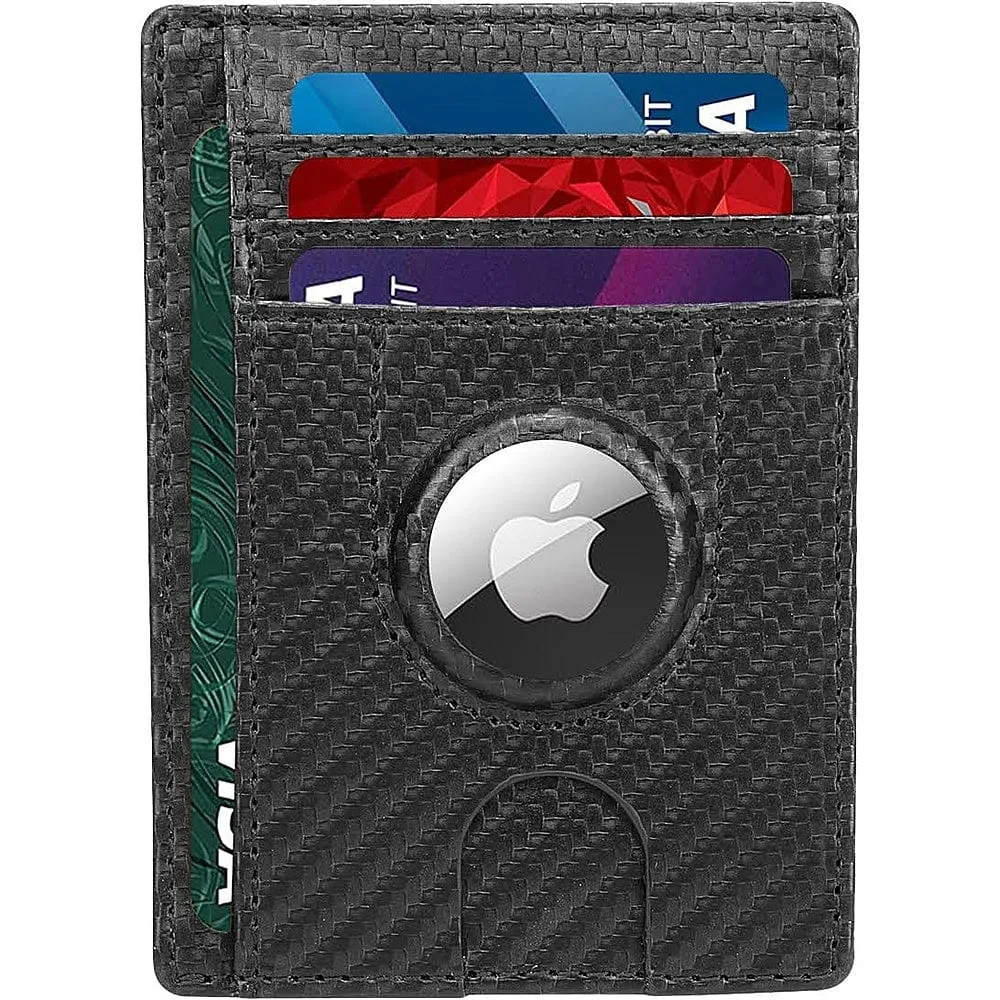 Slim Leather Carbon Style Wallet Case - Apple AirTag