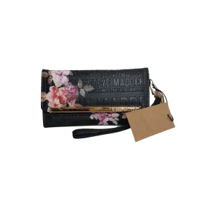 Steve Madden Black Monogram & Floral Envelope Wallet | Brand New |