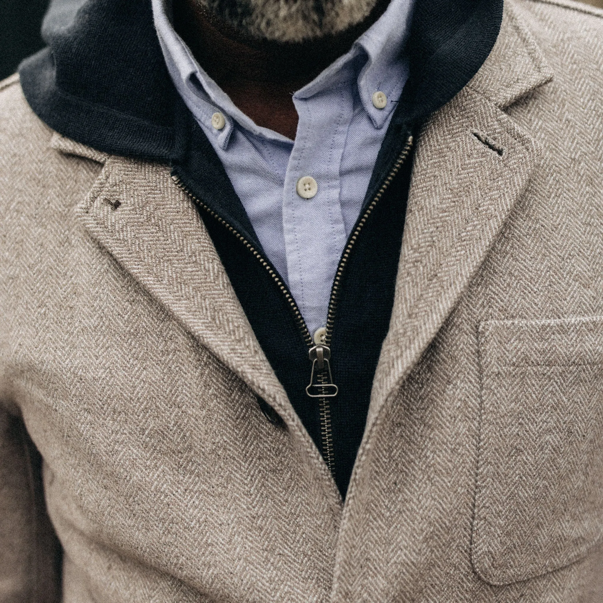 The Gibson Jacket in Heathered Oat Nep Herringbone