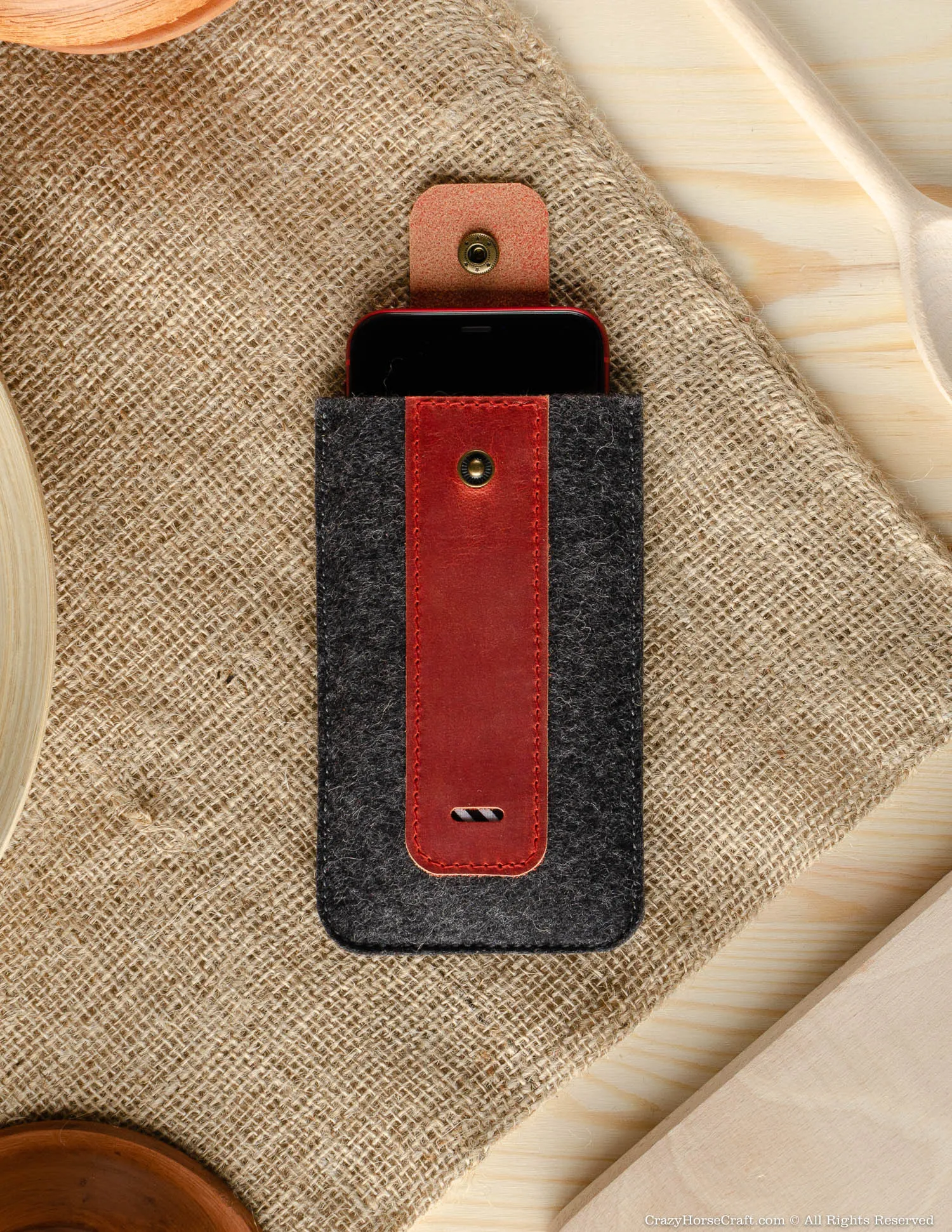 Wool Felt Phone Sleeve / Case | Fragola Red